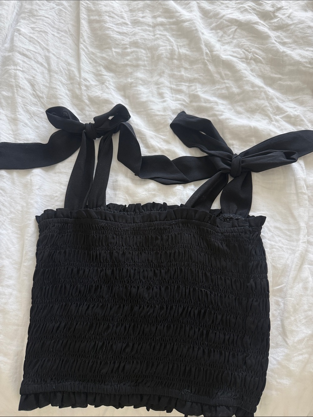 Altar'd State Black Smocked Crop Top with Tie Straps